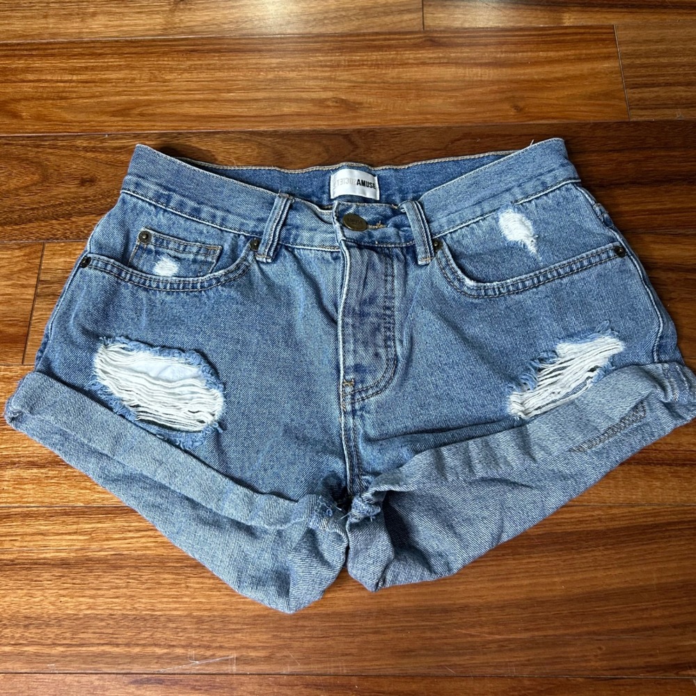 Amuse Society‎ Womens Distressed Denim Shorts Blue Jean Cuffed Size 25